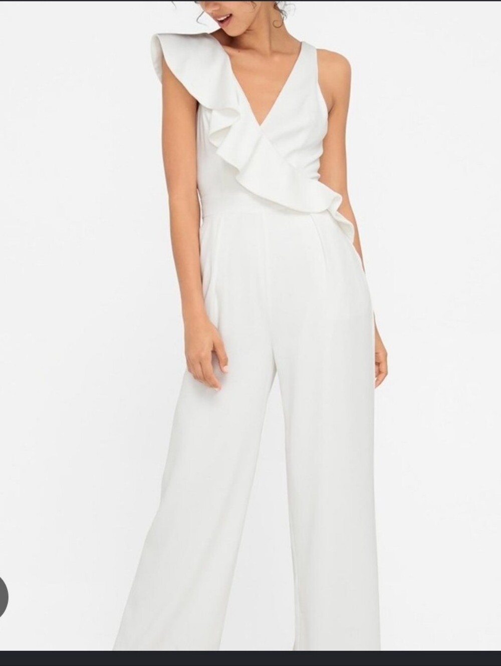 White One-Shoulder Ruffle Wide-Leg Jumpsuit